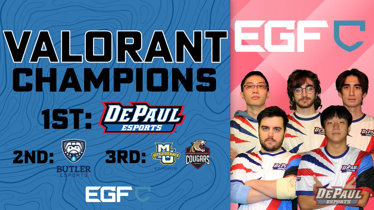 DePaul Esports (@depaulesports) on Twitter photo After a strong season, <a href="/DPUValorant/">DePaul Valorant</a> soared high and captured victory against Butler to become your...
<a href="/officialEGF/">@officialEGF</a> POWER SERIES 2022 CHAMPIONS!!!
Huge congrats to the team!
@niseiVAL
<a href="/JellyVAL/">Jelly</a>
@Ghxsty_
<a href="/ChicagoSago/">Sago</a>
@YifanLiu16
#DPUWIN After a strong season, <a href="/DPUValorant/">DePaul Valorant</a> soared high and captured victory against Butler to become your...
<a href="/officialEGF/">@officialEGF</a> POWER SERIES 2022 CHAMPIONS!!!
Huge congrats to the team!
@niseiVAL
<a href="/JellyVAL/">Jelly</a>
@Ghxsty_
<a href="/ChicagoSago/">Sago</a>
@YifanLiu16
#DPUWIN