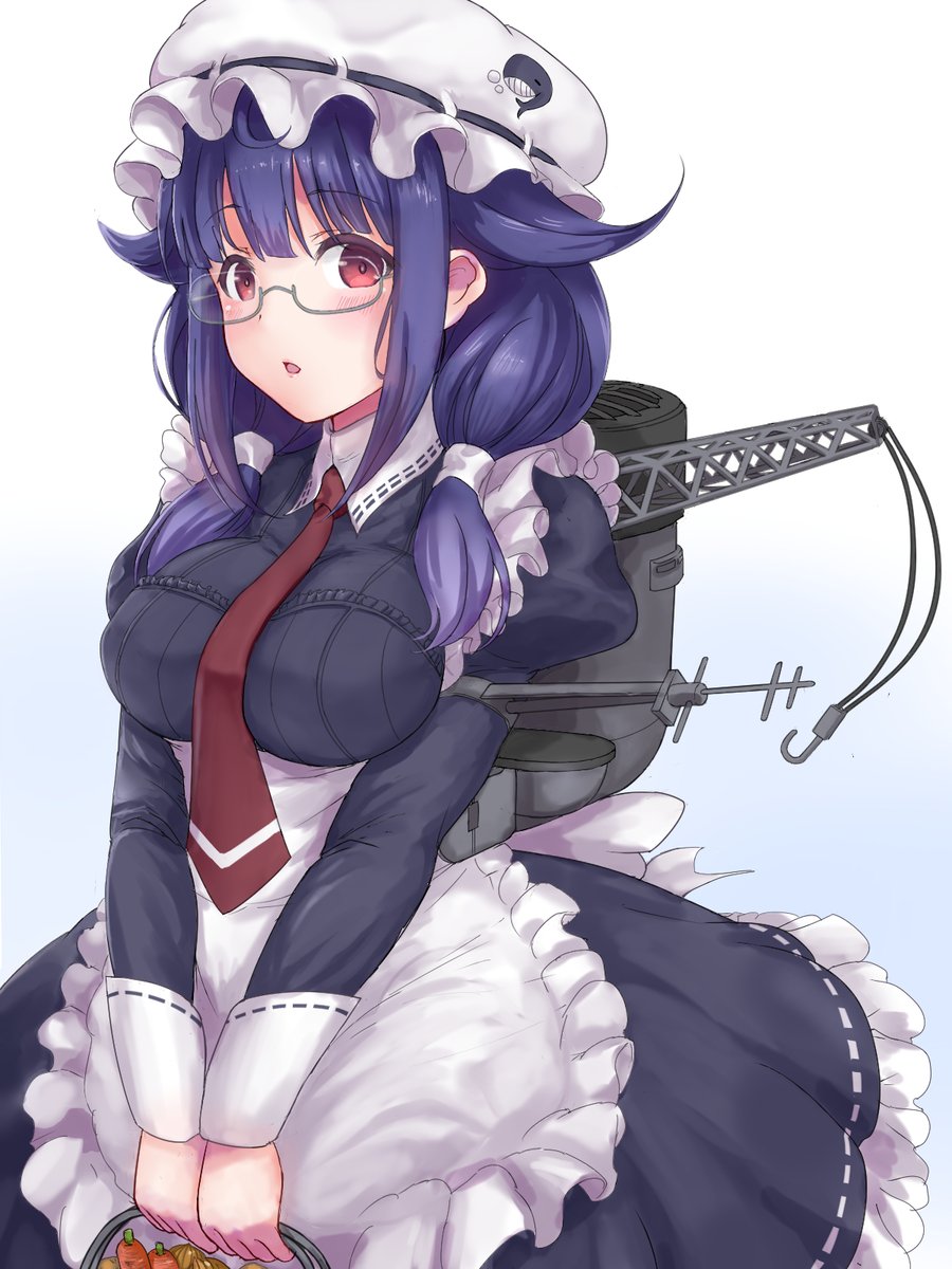 taigei (kancolle) 1girl solo low twintails hair flaps red eyes purple hair glasses  illustration images