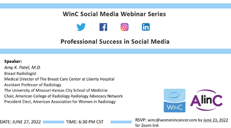 women_in_cancer's tweet photo. 📣Join us for our next Social Media Webinar session "Professional Success in Social Media" featuring @amykpatel June 27 at 6:30pm CST!
RSVP at winc@womenincancer.com by June 23
#SoMe #oncology @ca_chung @DrCESimmons @DrCBrezden @JerzakKasia @EricaTsangMD @JodiGoldman20 https://t.co/elTrUS3l6s
