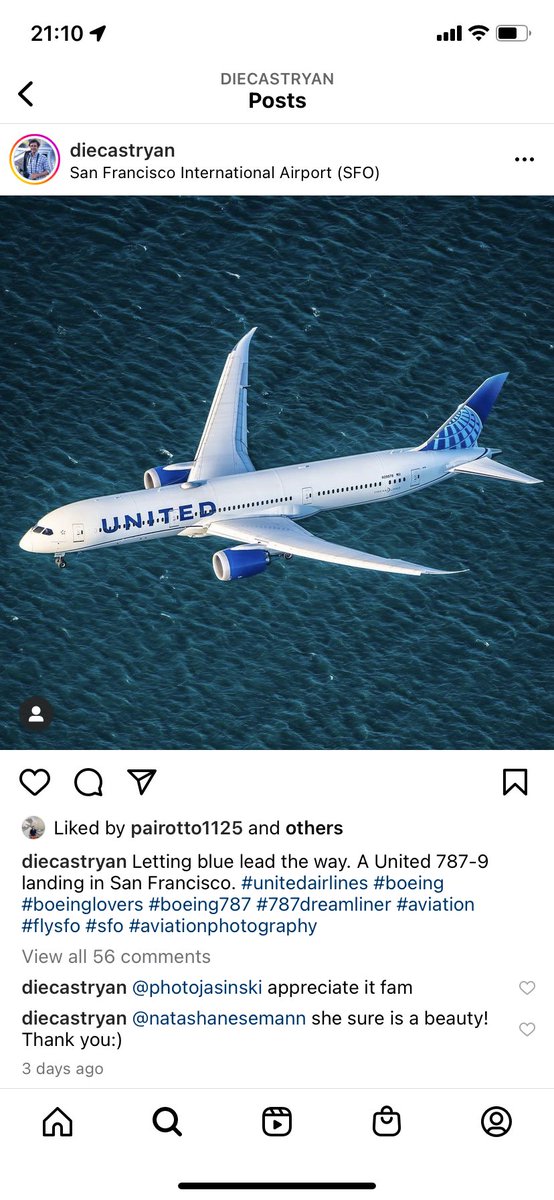 フォローしてる航空写真家のインスタにupされた飛行機の番号が夫が初めてとばした飛行機で、空港も同じだったのでまさか…？と思った夫がDMしたら、まさかだった！これ、夫が初めてランディングした時の写真です。ラッキーすぎるよ！！ポスター化してもらえるらしい✨羽の上の窓のどこかに私もいる笑