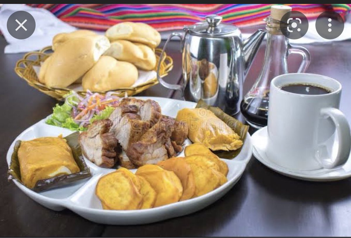 anlufevi's tweet photo. @sortedfood This is a special breakfast in Lima, Peru. Bread, chicharron, some onion salad with lemon, fried sweet potatoes, tamales, ají o chili, coffee and a fresh fruit juice 😍 https://t.co/Lf7UdhVRCJ