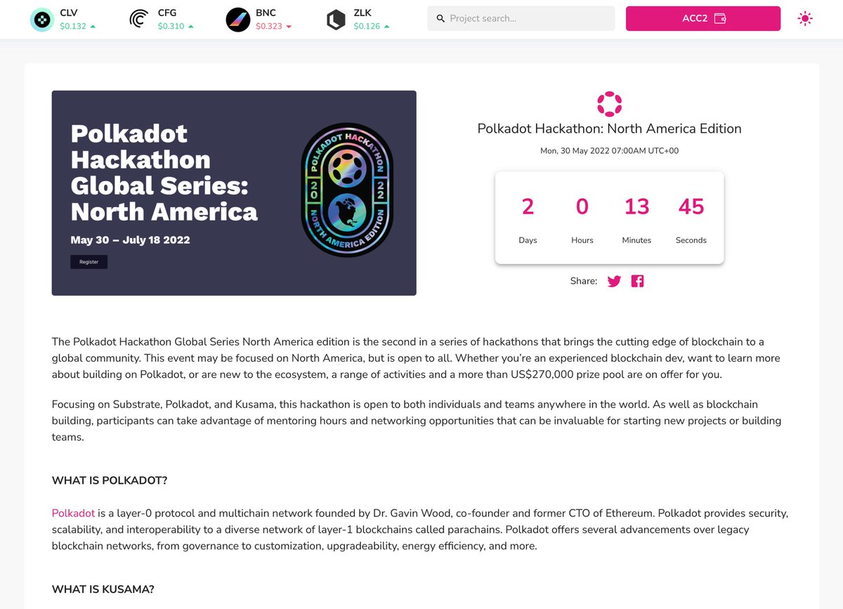 DotMarketCap's tweet photo. #DMCEvents
Even you are an experienced blockchain about building on #Polkadot or new to ecosystem, you can all register for #PolkadotHackathon North America Edition from May 30 – July 18, 2022.
More details at: https://t.co/cs9ghWZrVN https://t.co/V3PB4ayLJC