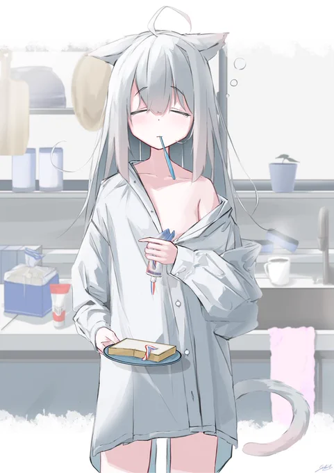 #軽い気持ちで描いたら思った以上に反響があった絵 
抜歯入院の前に何か描いておこうと思って思い付きで描いたケモミミ 