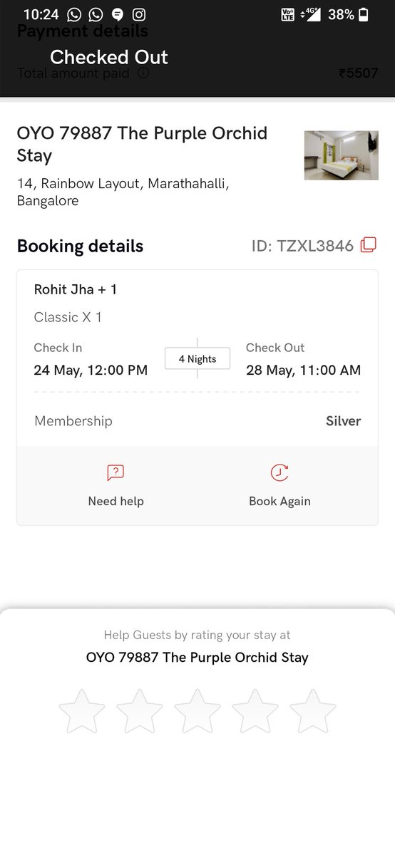 Chesterjha's tweet photo. @oyorooms @riteshagar 6. The owner said that this cannot be checked out from the system. So the result is we have paid for something that was never availed and I am stuck between customer care and OYO owner.
For reference please look at my booking id and initiate my full refund. https://t.co/ivuYcGHEqV