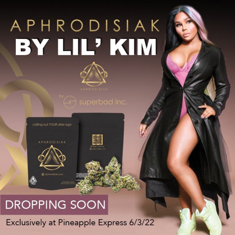 LilKimMedia's tweet image. Lil’ Kim’s cannabis weed line “Aphrodisiak” drops on June 3rd!