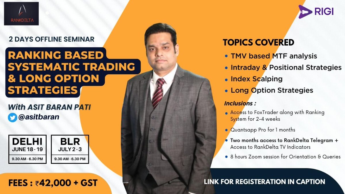 asitbaran's tweet photo. Hello Everyone. As requested for offline seminar, announcing the first one after 2 years, in Delhi &amp; Bangalore. It will be meant for people willing to trade in Index / Stock option Buying. 

Registration Link: https://t.co/1nkEj3hhK6 https://t.co/F8nTd8m1Sm