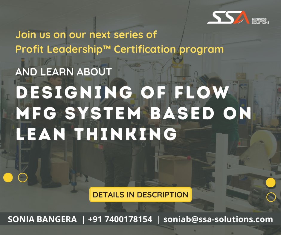 Join our " Manufacturing Cost Optimization through Lean Manufacturing" and learn to drive the profits in your organization. 

🔸 Registration Link : bit.ly/3q1aIYX 
🔸 Profit Leadership™ Brochure Link : bit.ly/3qEM6Wv