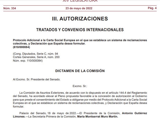 CarmenSalcedoBe's tweet photo. 23/5/2022. Dictamen favorable Comisión Asuntos Exteriores #ratificación #Protocolo #reclamacionescolectivas #CartaSocialEuropea ninguna referencia #exclusión #derechosociales #extranjeros situación irregular contraria #iuscogens @coe_esp @coe @social_charter https://t.co/EFi75QWnqd