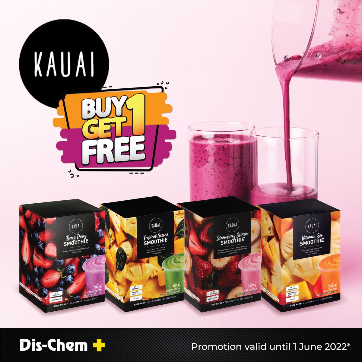 Dischem_LiveFit's tweet photo. Are you a SMOOTH(ie) OPERATOR?π Get 1+1 FREE on KAUAI Smoothie Packs π£ ON SALE until 1 June π @Dischem
Take your pick: π€©
π Strawberry Stinger Smoothie
π Vitamin Sea Smoothie
π Tropical Greens Smoothie
π« Berry Dairy Smoothie
#livingfit #dischemsale #smoothietime https://t.co/yr5bhPaap3