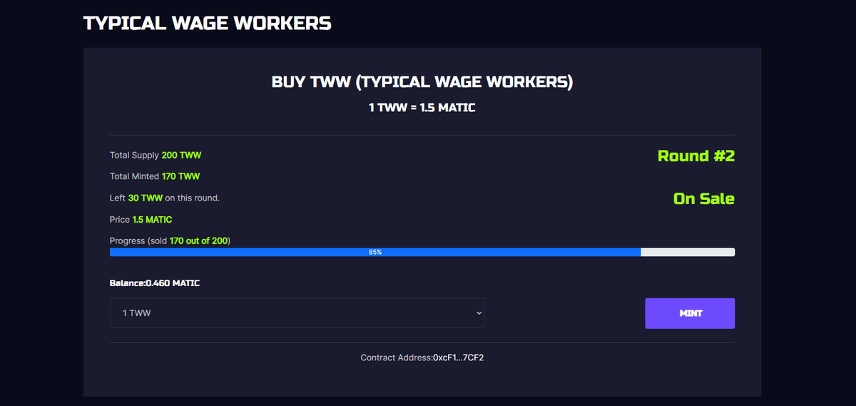 TeamFungibless's tweet photo. Currently, the progress of Minting Round 2 is 85%. Now 30 TWW left. Last chance to buy for 1.5 MATIC each.

https://t.co/qFEci7tM4l

#Polygon #NFTdrops #Mintingnow #Blockchain #opensea https://t.co/IVtfgpBVrl