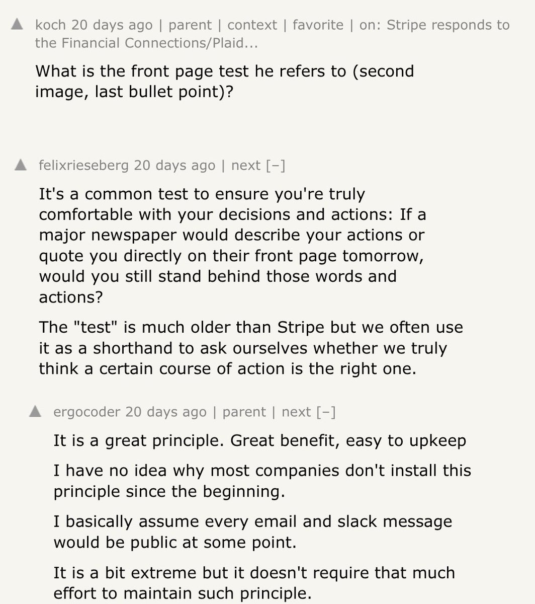 Advice to founders - and, honestly, E anyone in a position of power - make decisions and execute actions so they pass The Front Page Test.

This means that even if these decisions and actions are shred on the front page of the media, you can - and will - own up to them.