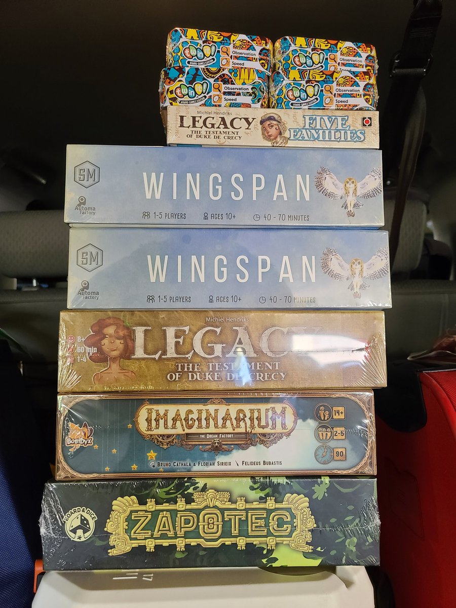 MajinMiroku's tweet photo. BGG Spring haul! We ended up with three copies of Wingspan, but we're able to trade it for Legacy to complete the set!
#bggcon #bggspring #boardgames #tabletopgames #bggspring2022 #boardgamegeek https://t.co/ogHgxtmhWx