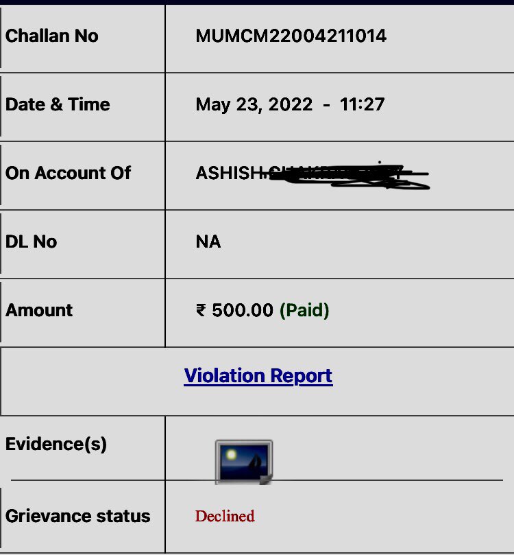 ashchaks's tweet photo. @MTPHereToHelp received an e challan for my car claiming signal jumping, with just my number plate photo as evidence. Paid up the dues and raised grievance asking for details of location and time of offence as I did not jump any signal. Received no response of offence details. https://t.co/HnVUoCouj9