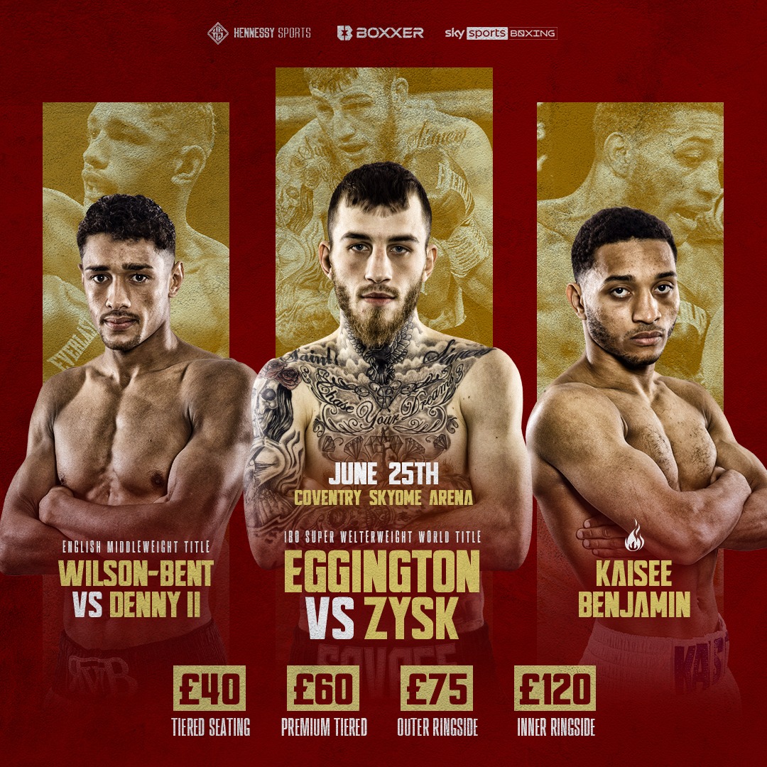 Hennessy Sports (@hennessysports) on Twitter photo Just 4 Weeks to go!
๐ <a href="/eggington_sam/">Sam Eggington</a>'s shot at the IBO 154 World Title
๐ด๓ ง๓ ข๓ ฅ๓ ฎ๓ ง๓ ฟ <a href="/RiverWBboxing/">River</a> vs <a href="/Tnd91Denny/">Tyler Denny</a> II for the English Middleweight Title
๐ฅ <a href="/Kaisee_Official/">Kaisee Benjamin</a> looking to make a statement at 140
June 25th, <a href="/boxxer/">BOXXER</a>'s show at @coventryskydome, live on <a href="/SkySportsBoxing/">Sky Sports Boxing</a>! Just 4 Weeks to go!
๐ <a href="/eggington_sam/">Sam Eggington</a>'s shot at the IBO 154 World Title
๐ด๓ ง๓ ข๓ ฅ๓ ฎ๓ ง๓ ฟ <a href="/RiverWBboxing/">River</a> vs <a href="/Tnd91Denny/">Tyler Denny</a> II for the English Middleweight Title
๐ฅ <a href="/Kaisee_Official/">Kaisee Benjamin</a> looking to make a statement at 140
June 25th, <a href="/boxxer/">BOXXER</a>'s show at @coventryskydome, live on <a href="/SkySportsBoxing/">Sky Sports Boxing</a>!