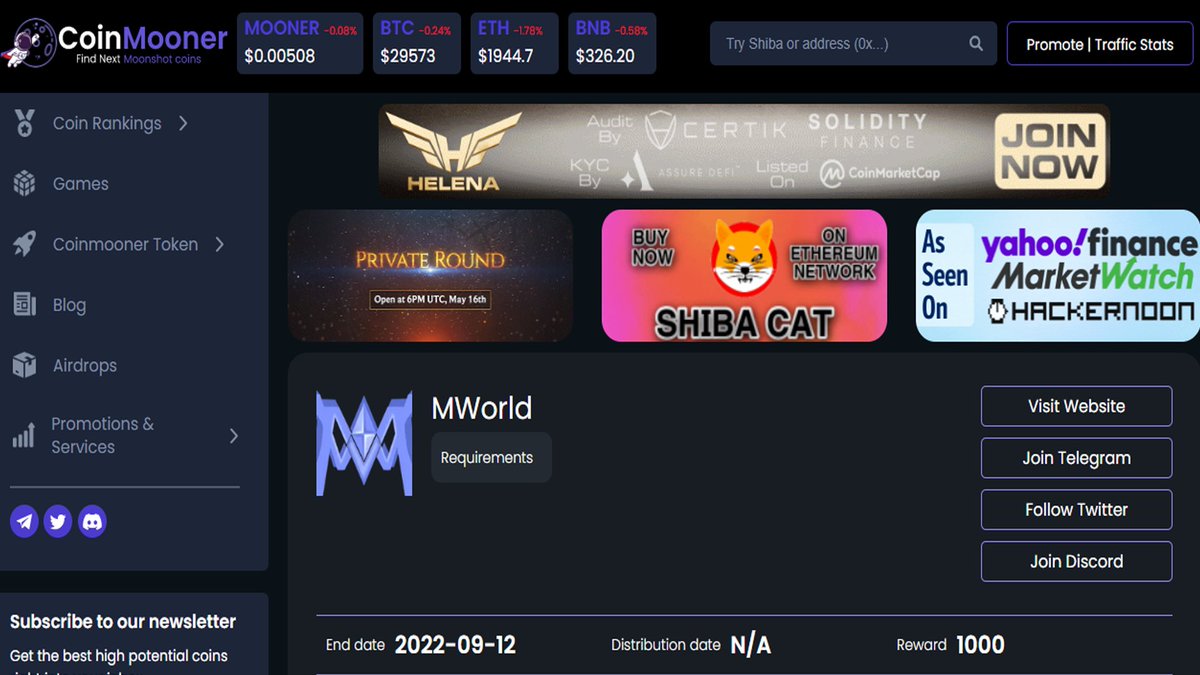 MWorld_Online's tweet photo. MWorld listed on https://t.co/XjRUjcBAe5
Event airdrop: get 1000 MWorldToken (MWT) and get 100 MWT for each referral + Bonus when you have reached the referral milestones 1, 10, 30, 50 and 100!!!
@CoinmoonerCom @MWorld @MWorldToken @MWT https://t.co/tmFf4iy7sV