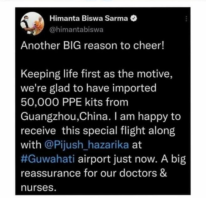 MdFujailAhmed's tweet image. 2 years ago, the then Health Minister of Assam Sri H B Sarma patted himself on the back by talking about buying 50,000 #PPEKits from China &amp;amp; bringing them to Assam. Today, d NHM says that they have no facts about buying Chinese PPE Kits &amp;amp; transacting money.
@BhupenKBorah
P 1/2