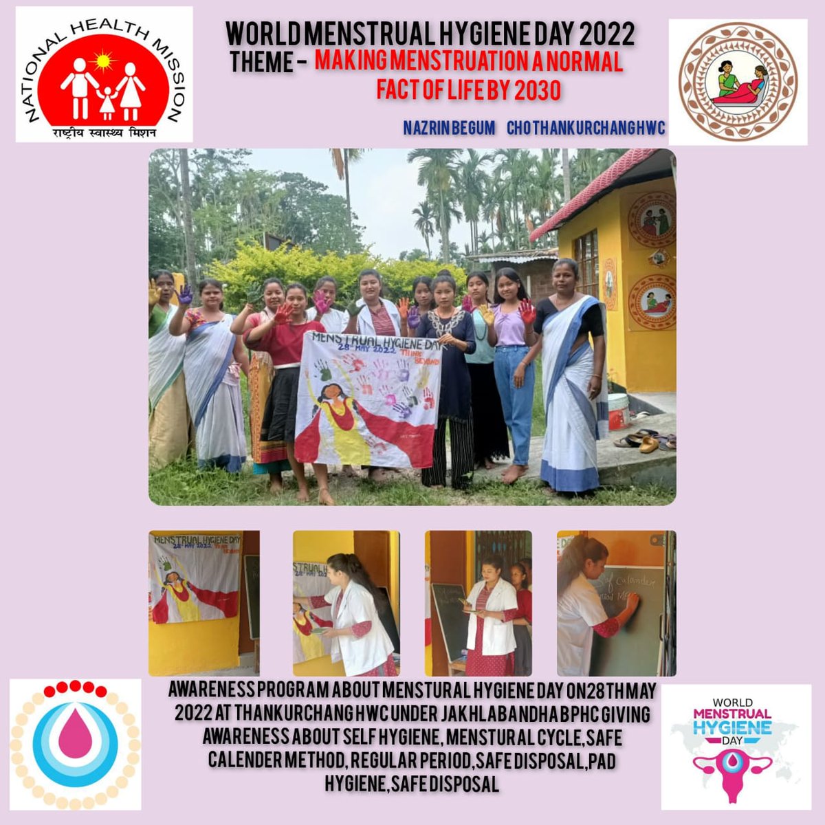 Nazrinbegum7's tweet photo. Awareness program about menstural hygiene day on28th may 2022 at thankurchang HWC NAGAON ASSAM giving awareness about self hygiene, menstural cycle,safe calender method, regular period,safe disposal of pads,pad hygiene and anemia had a great day
#MenstrualHygieneDay 
#NHMASSAM https://t.co/cOra3oR93M