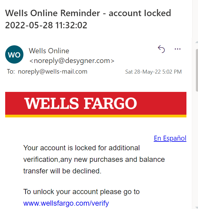 lavanyadeepak's tweet image. Has @Microsoft turned off the #SpamFilters on @Outlook @Office365 for the #MemorialDayWeekend ?
This #Phish targeting @WellsFargo is landing on #FocusedInbox
@msftsecurity