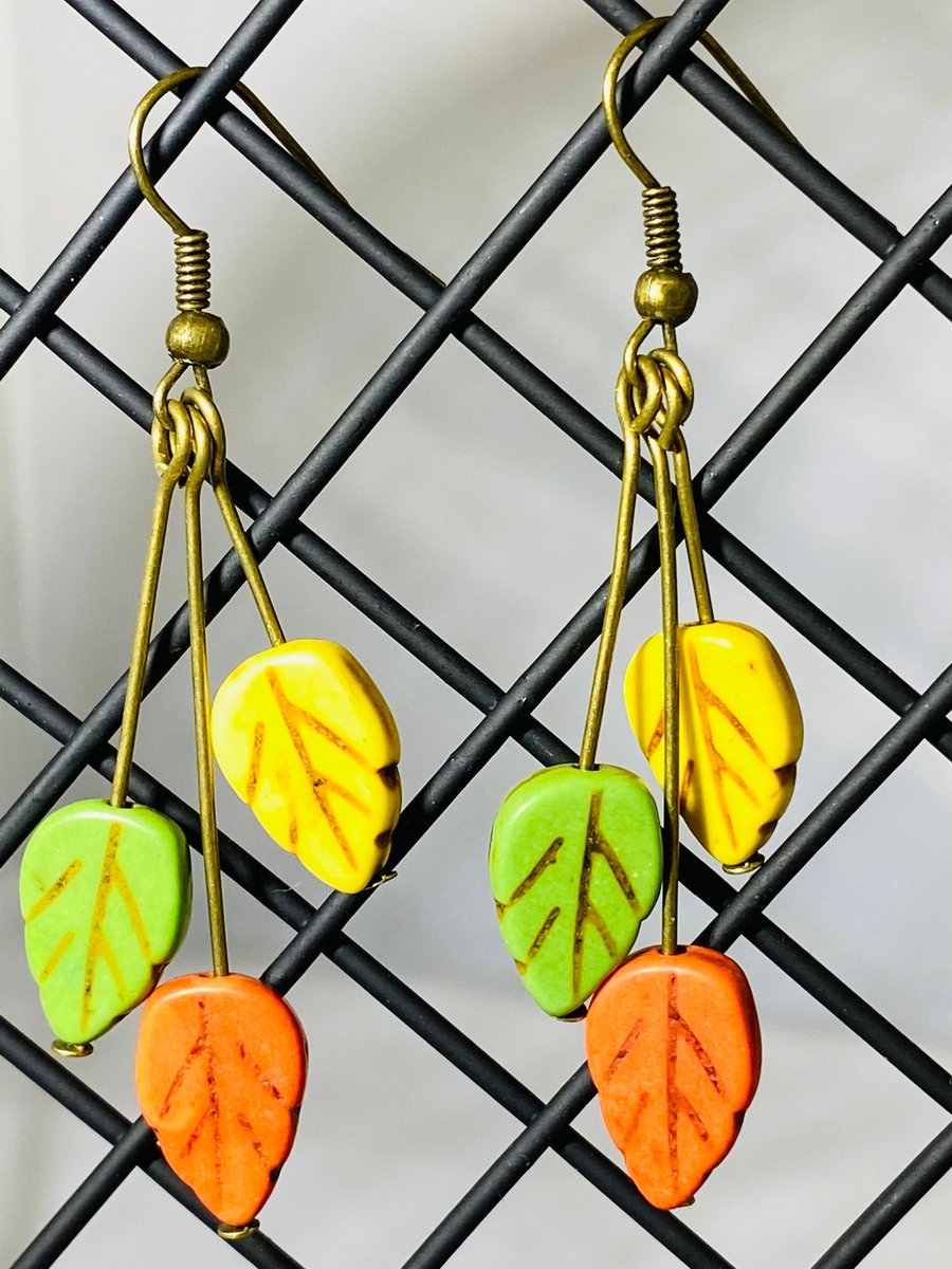 Excited to share the latest addition to my #etsy shop: Autumn earrings etsy.me/3lV8s45 #women #earlobe #autumn #earrings #leaves #green #orange #festival #boho #FunkifrogJewellery