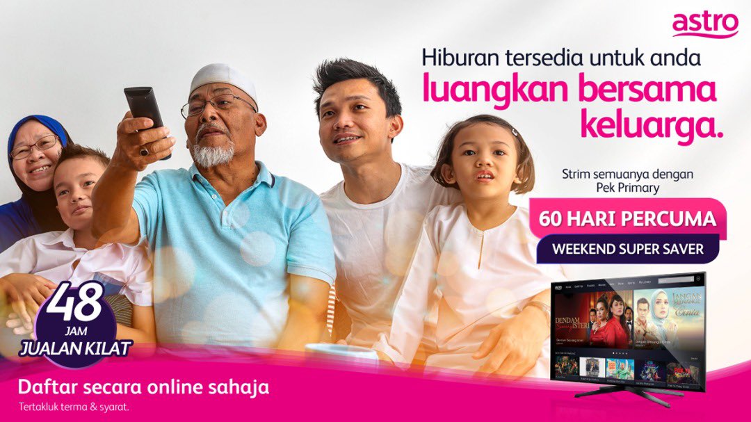 arivinraj_turu's tweet photo. Korang tengok #JanganMenangisCinta tak dekat Astro? Rugi! Sebab banyak drama best dkt Astro, langgan Pek Primary RM59.99/bln & dapat 60 HARI PERCUMA bila korang daftar weekend!
Cepat daftar sekarang: https://t.co/tcDACWB67a
#Astro60daysfree #WeekendSuperSaver #60daysofjoy https://t.co/OrTU7u5qSI