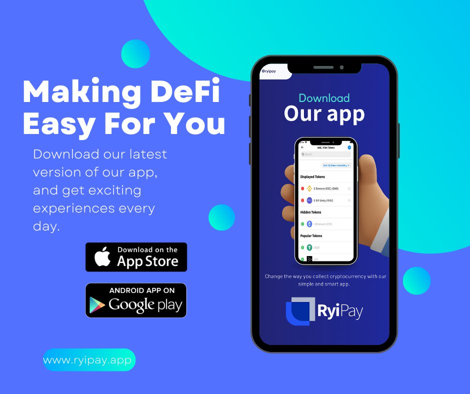 DEFIDASH_'s tweet image. We are making everyday #DeFi easy for you with our new version of #RYIPAY. 

Exciting new experiences everyday with over 15 #Blockchains to choose from

apps.apple.com/us/app/ryipay-… 

@appleios @Android #Crypto #NFT