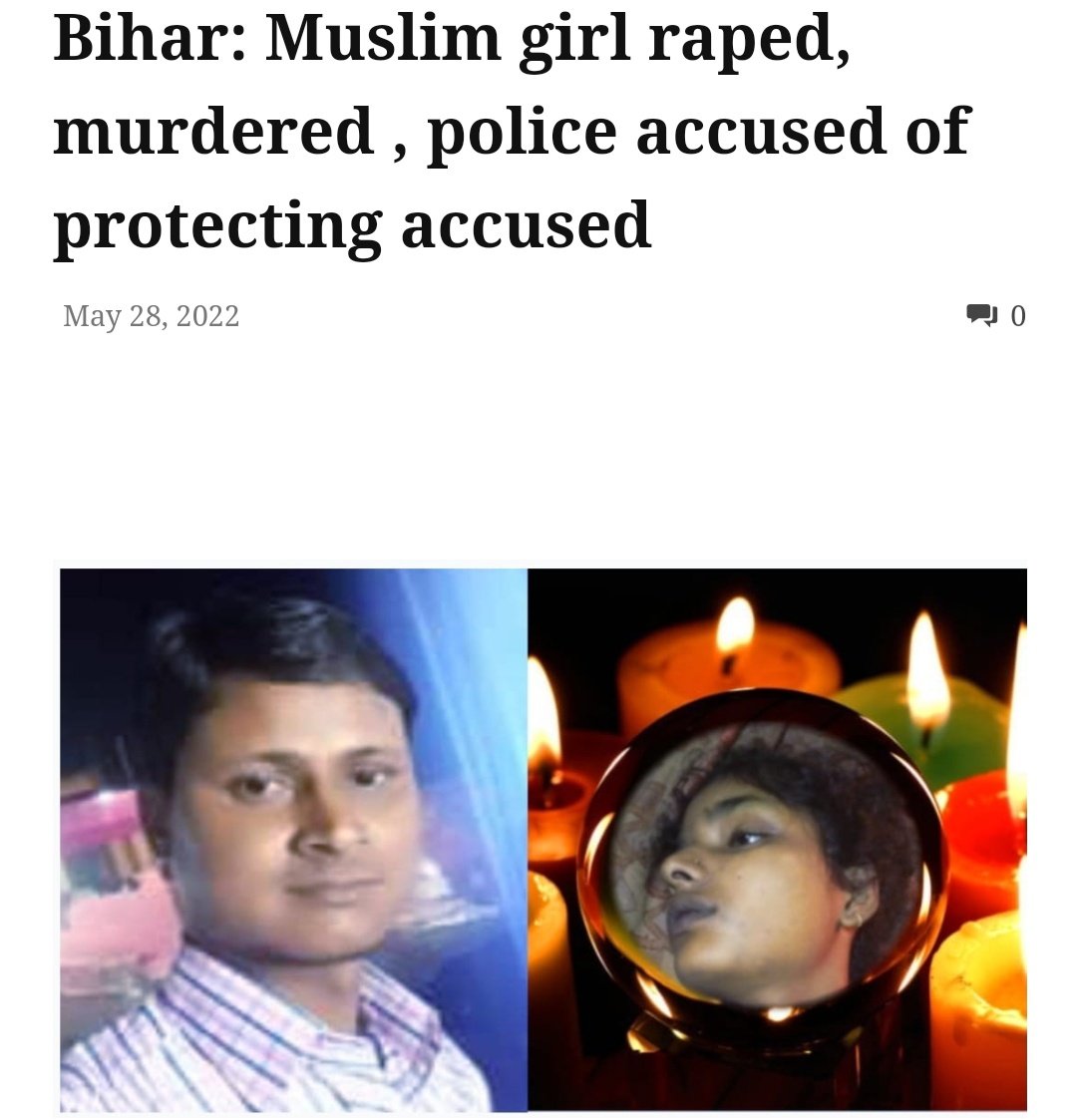 faizan0008's tweet photo. In Bihar Muslim girl r@ped, murd€red , police accused of protecting accused

She was k!lled allegedly by village pradhan's brother named as Kusum Vishwas and his friends

Heaven for Muslims https://t.co/pkLbxa0BMo