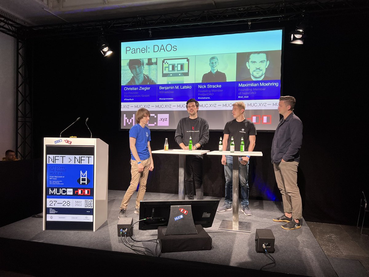 Let’s talk DAOs <a href="/muc_xyz/">mucxyz</a> 

<a href="/benjaminlatsko/">Benjamin Latsko ⌐◨-◨</a> <a href="/Totenfluch/">Christian</a> <a href="/nickstracke_/">Nick | KLIYΞR.eth 👾🥨</a> <a href="/m2_mo3/">Maximilian Moehring</a>