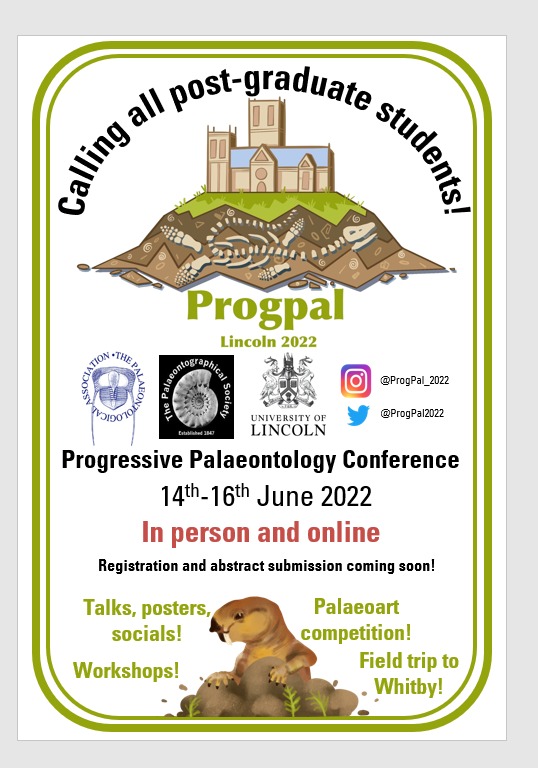 The Progressive Palaeontology (ProgPal) @progpal2022 is an accessible and free conference organised by students, for students running this year <a href="/unilincoln/">University of Lincoln, UK</a> from 14th-16th June. For full details check out their website palass.org/meetings-event…
