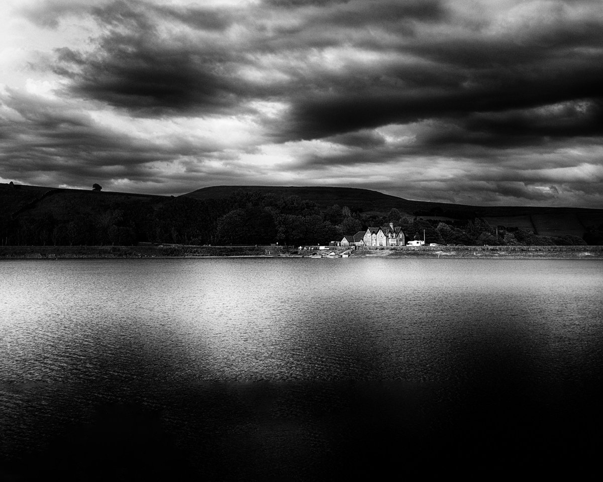 Good morning.  The last of the evening sunlight over Cowm Reservoir in Rochdale.  Hasselblad H3D.