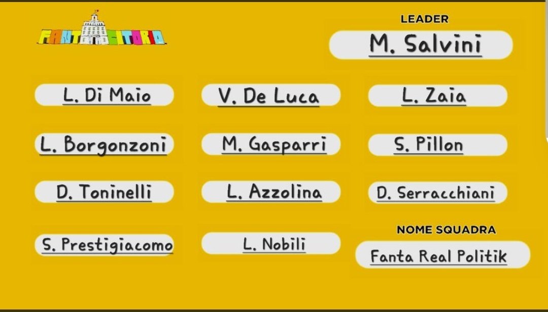 JodyMan83's tweet photo. 13-esima giornata magra per la #fantarealpolitik al #fantacitorio con solo 149 punti, arriva a 3.351...c'è da sfruttare questa campagna elettorale per recuperare @gasparripdl, @DaniloToninelli, @serracchiani, @lucianonobili, @zaiapresidente, @stefprest  confido in voi https://t.co/7oGexo7eTe