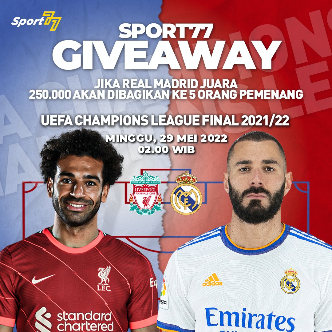🚨HANYA FOLLOW, NGETWEET, RETWEET DAN LIKE🚨
 
-  Peserta hanya Ngetweet "REAL MADRID JUARA + Hastag #Sport77GiveAway)
- Wajib follow <a href="/Sport77Official/">Sport77 Official</a> , Retweet dan Like Postingan ini 
- Kuis ditutup saat kick-off dimulai
- Pemenang akan diacak

Semoga beruntung guys! 
#UCL