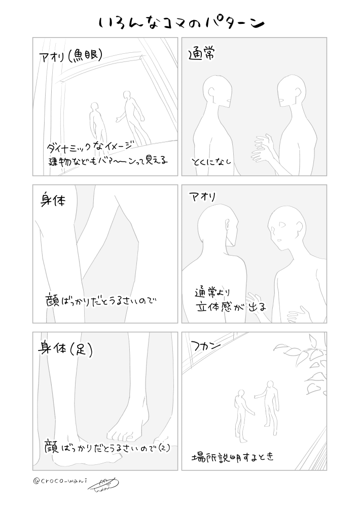 【かんたん講座】
「構図の作り方どうしてますか?」
というご質問をたまにいただくので、コマ割りのパターンを何個か作ってみました~!簡単にですが注釈入れたのでご参考になれば嬉しいです😊💕