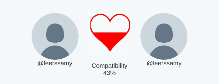 My love compatibility with <a href="/leerssamy/">Sam leers</a> is 43%

Calculated with funaroundy.me/lovecalculator…

⠀