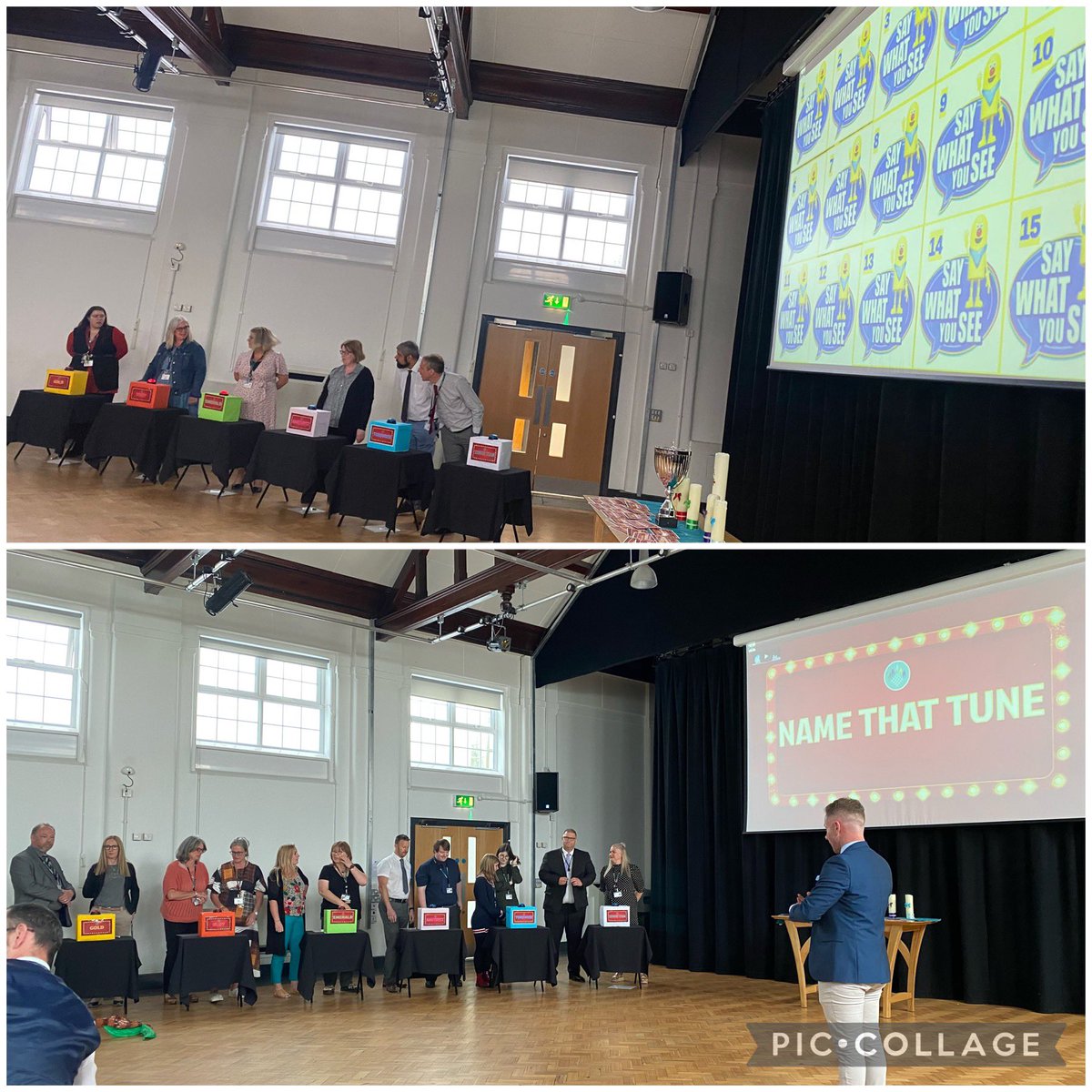 phillyneville's tweet photo. A “GREAT” way to finish half term. Whole staff house quiz extravaganza turned into an epic event. Fun, laughter, mass participation &amp; team work. A huge thanks to @RyanJOates for his creative 🧠 &amp; for leading his team to put this on. #wellness #wellbeing #edutwitter #mentalhealth https://t.co/XNt4UqBEW1