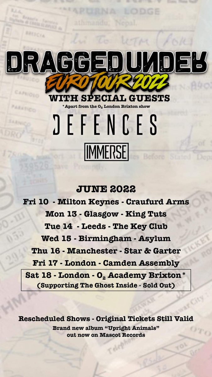 Defences (@defencesuk) on Twitter photo TOUR ANNOUNCEMENT
We're stoked to announce we're heading out on tour supporting <a href="/DraggedUnderWA/">Dragged Under</a> on their UK run!
These shows are going to bewild, and with IMMERSE also providing support, the lineup is stacked. Tickets available now! π€π€π€
defencesofficial.com/concerts TOUR ANNOUNCEMENT
We're stoked to announce we're heading out on tour supporting <a href="/DraggedUnderWA/">Dragged Under</a> on their UK run!
These shows are going to bewild, and with IMMERSE also providing support, the lineup is stacked. Tickets available now! π€π€π€
defencesofficial.com/concerts