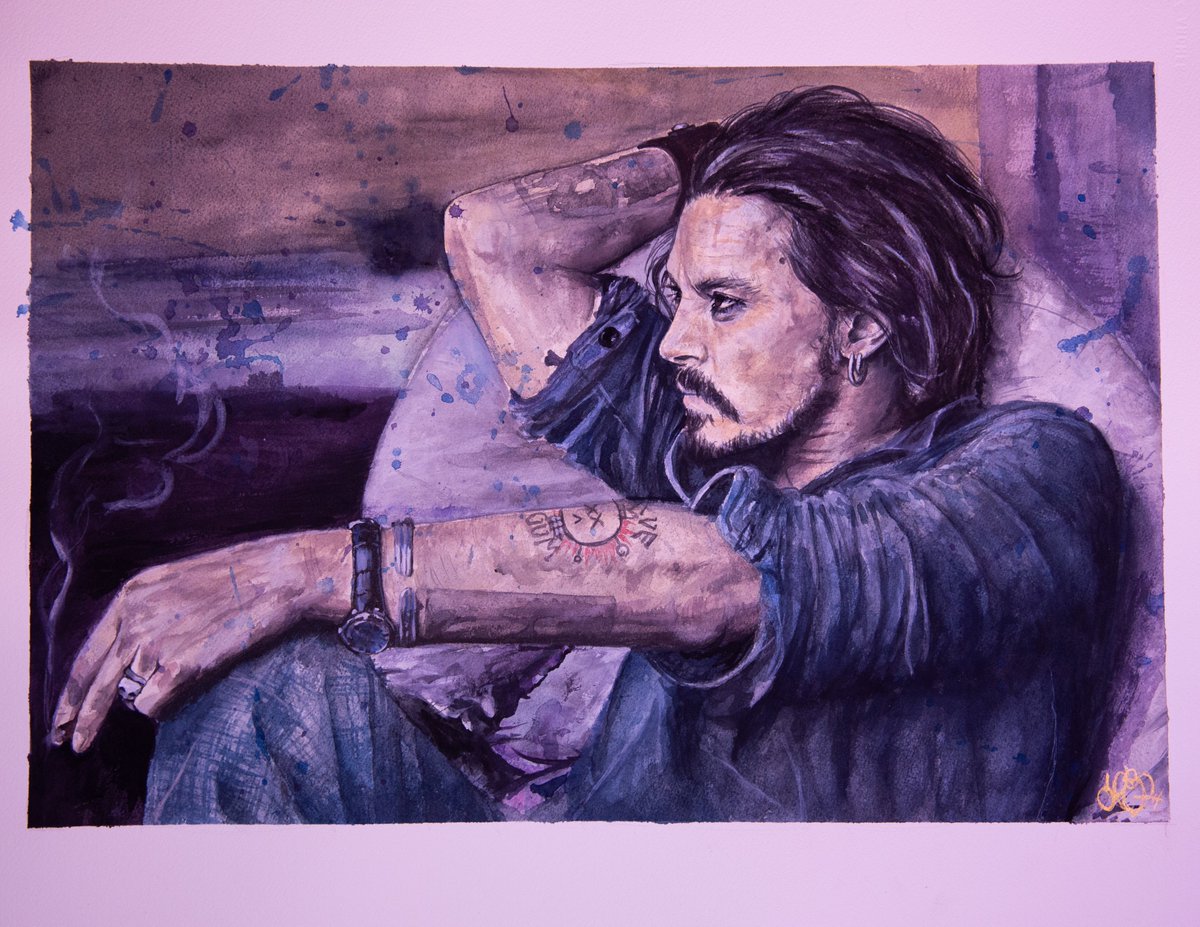 nagisakee's tweet photo. Johnny Depp fanart. Watercolor, gouache, and acrylic multimedia portrait piece painted live on stream <3 Thank you for the love hangouts!

#standwithjohnnydepp https://t.co/38nn4d89pi