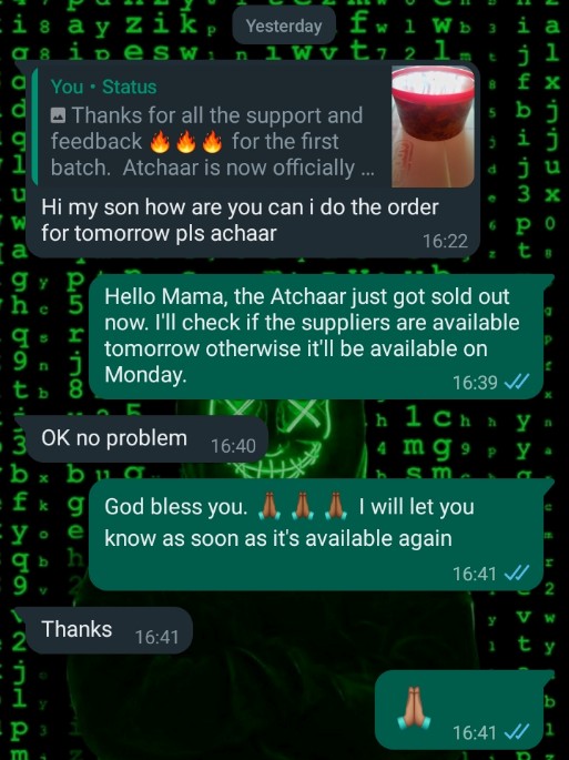 CopiousWar's tweet photo. The first #Atchaar sale went well, it's currently sold out. I will be restocked as early as #Monday morning. 🙏🏾🙏🏾🙏🏾...CW~ https://t.co/pCr8kptx1k