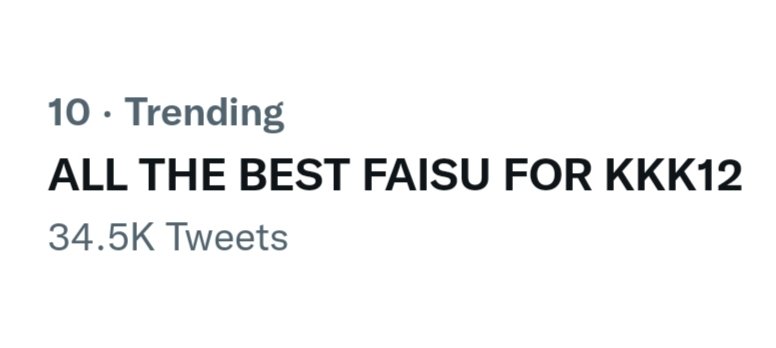 ALL THE BEST FAISU FOR KKK12 is trending in india with 34K+ tweets

Retweet | If you're a part of it.

#FaisalShaikh #MrFaisu
@FaisuOfficialFC