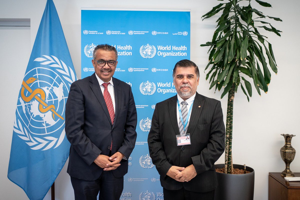 Muchas gracias, Julio Borba <a href="/msaludpy/">Ministerio de Salud</a> Minister, for a constructive meeting on how <a href="/WHO/">World Health Organization (WHO)</a> can support #Paraguay in addressing: rare diseases &amp; access to treatment; financing of basic health programmes; border health, incl. surveillance. We covered sustainable financing of WHO #WHA75