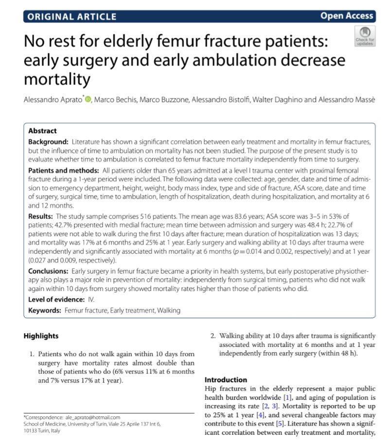 No rest for elderly femur fracture patients: early surgery and early ambulation decrease mortality researchgate.net/publication/34…