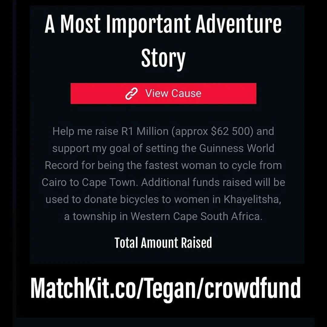 smavundla's tweet photo. @TegPhill will be taking on the Cairo to Cape Town bike adventure soon with a goal to set a Guinness World Record and raise funds for our #womenonbikes team @KhaltshaCycles #Cycling4All 
To donate go to https://t.co/9ek9oY6eP3 https://t.co/bRcwXfEcb8