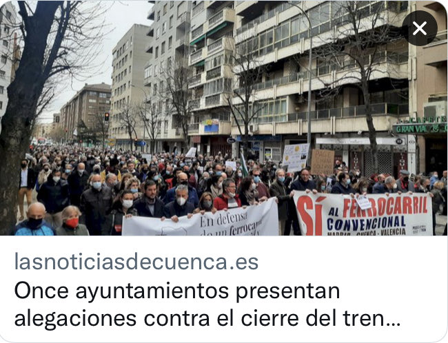ManuSalutIV's tweet photo. #NoCierreLineasTren
#27Mayo ,11 aytos han presentado alegaciones: #SantaCruzdelaZarza (Toledo), #Vellisca #Huete #CastillejodelRomeral #CañadadelHoyo #CarbonerasdeGuadazaón, #Arguisuelas #Yémeda #Víllora (Cuenca) #Camporrobles (Valencia)
@mitmagob
#SiAl🚂
https://t.co/eVZctLCXil https://t.co/MwhgXrAG7g