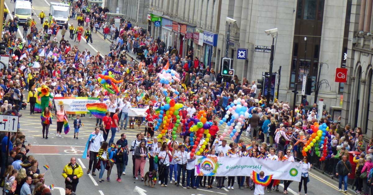 GrampianPride's tweet photo. 🌈 That's it – today's the day! 🌈 

Only 1 hour to go before the Grampian Pride Parade, and we're in full swing! 

We can't wait to welcome you all! ❤️ https://t.co/hwPVlgTk23