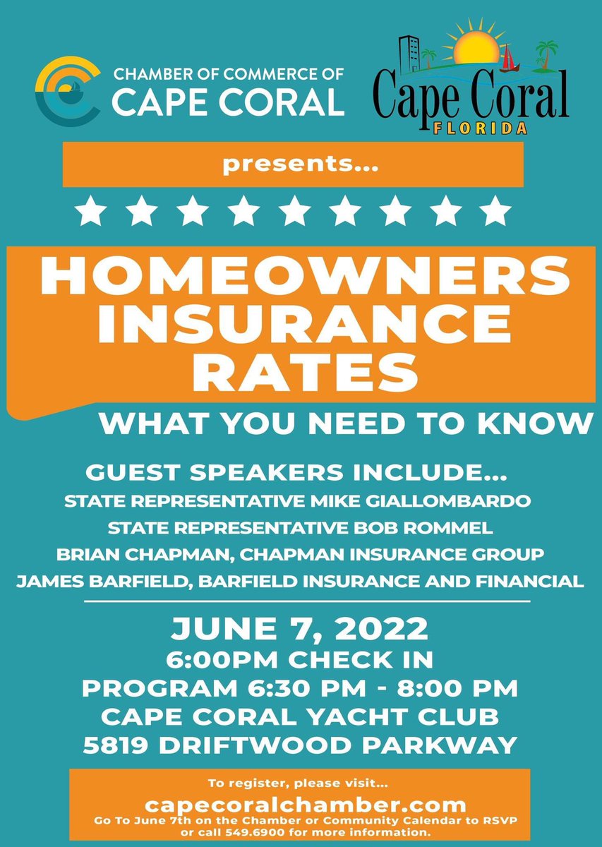 dgermain's tweet image. Join us on June 7th at the Yacht Club for our Insurance Rate Town Hall meeting. Speak with representatives from the insurance industry and your local State Representatives following the 2022 special legislative session.
