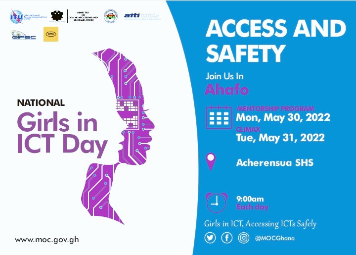 johnawuni's tweet photo. Join the Ministry of Communications and Digitalisation as Minister Mentors 1000 girls trained in ICT in the Ahafo region, 30th (Mentorship) 31st May (Climax) at Acherensua SHS in the Asutifi South District. #Accessingictsafely @UrsulaOw @mocghana @GIFECGhana @GhanaMet https://t.co/iSvLTmH8a6