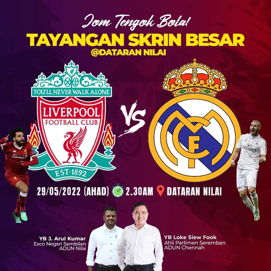 Malam ni gais. Liverpool vs Real Madrid. Boleh tonton ramai-ramai di Dataran Nilai!

Ayuh let's go! #YNWA #HalaMadrid