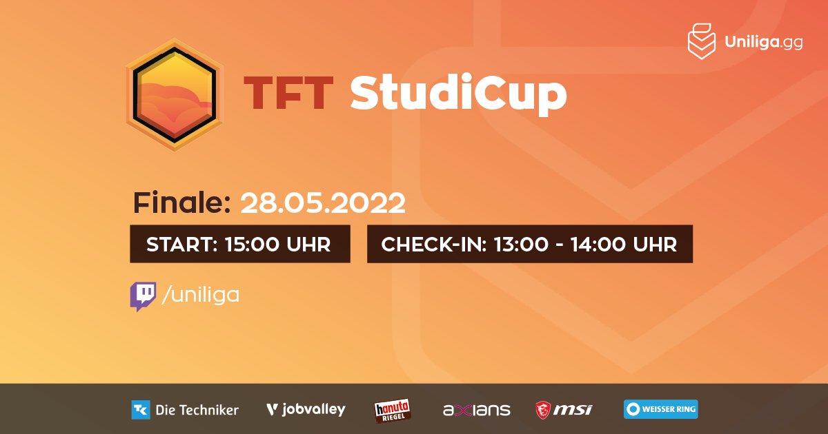 #tft🐧

Heute küren wir unseren allerersten TFT Meister! Um 15 Uhr gehts los, also EINSCHALTEN!

⏰ 15 Uhr
📺 twitch.tv/uniliga
🎙️ <a href="/SparklingIceT/">SparklingIceTea</a>, <a href="/JohnBishop_OW/">John Bishop</a> &amp; @IcyAlpRL