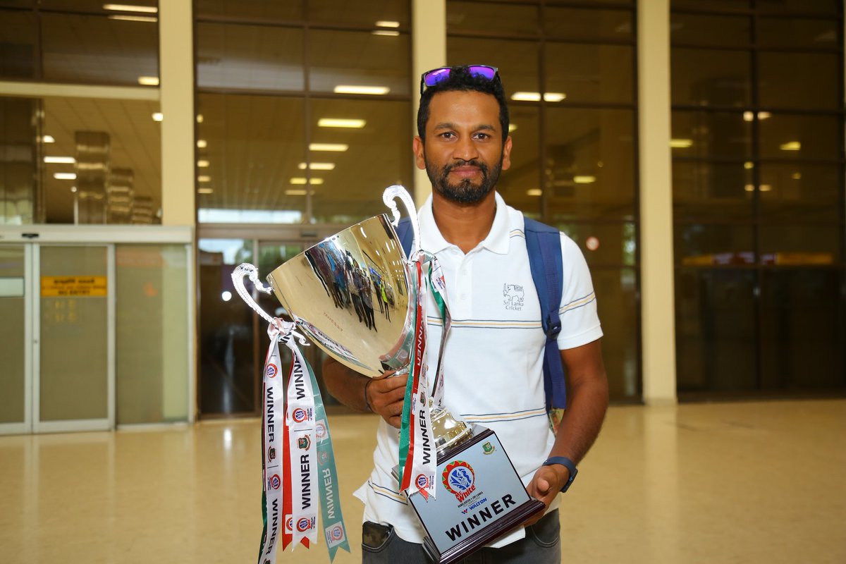 OfficialSLC's tweet photo. Victorious Sri Lanka Test Cricket team returns home! 🏆️🛬

#BANvSL https://t.co/ksjUV8fBGL