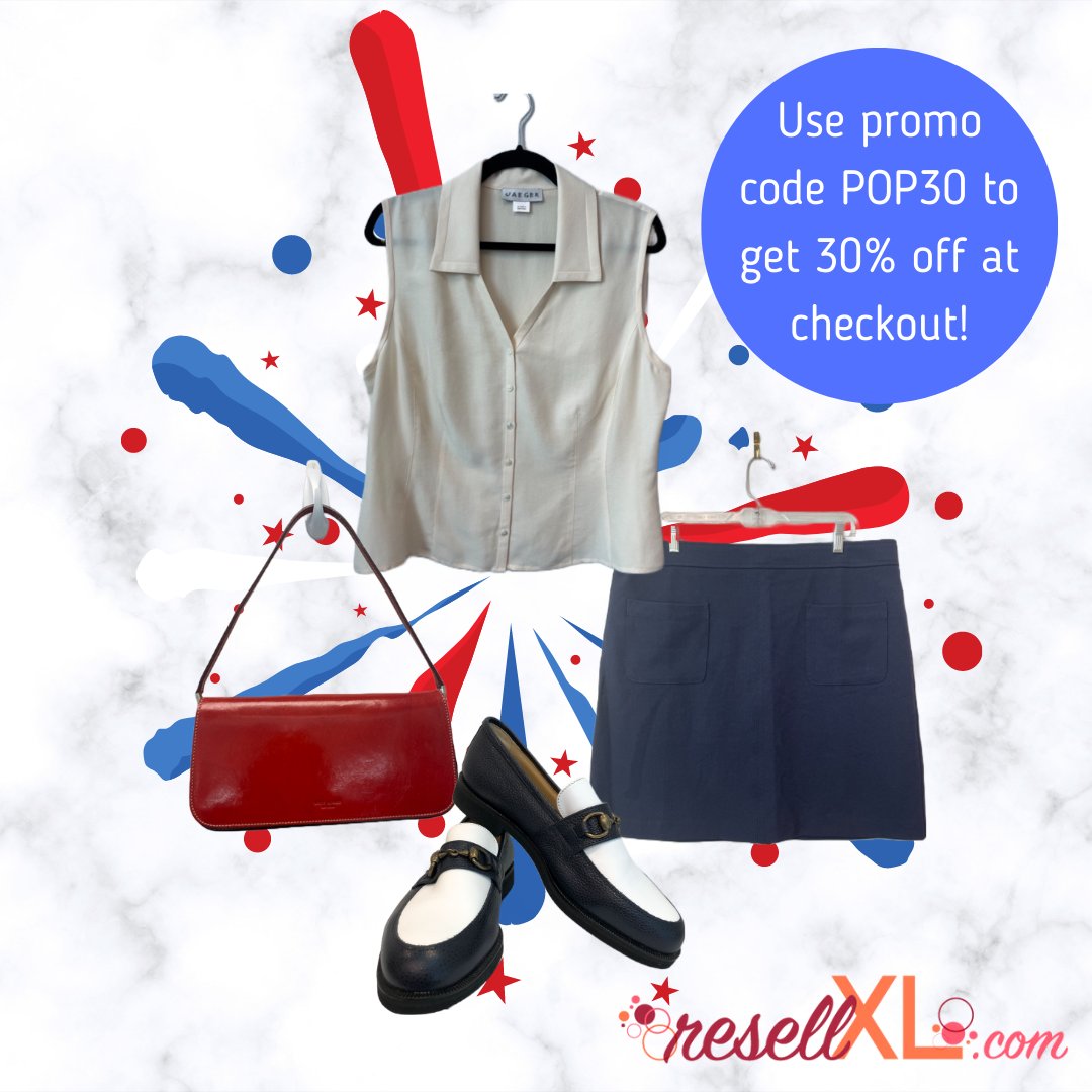 ResellXL's tweet photo. Look cute while celebrating #memorialday this weekend and save using code POP30 on our website! 
 #sale #Fashion #plussize #secondhand https://t.co/p8hPA57Xeg