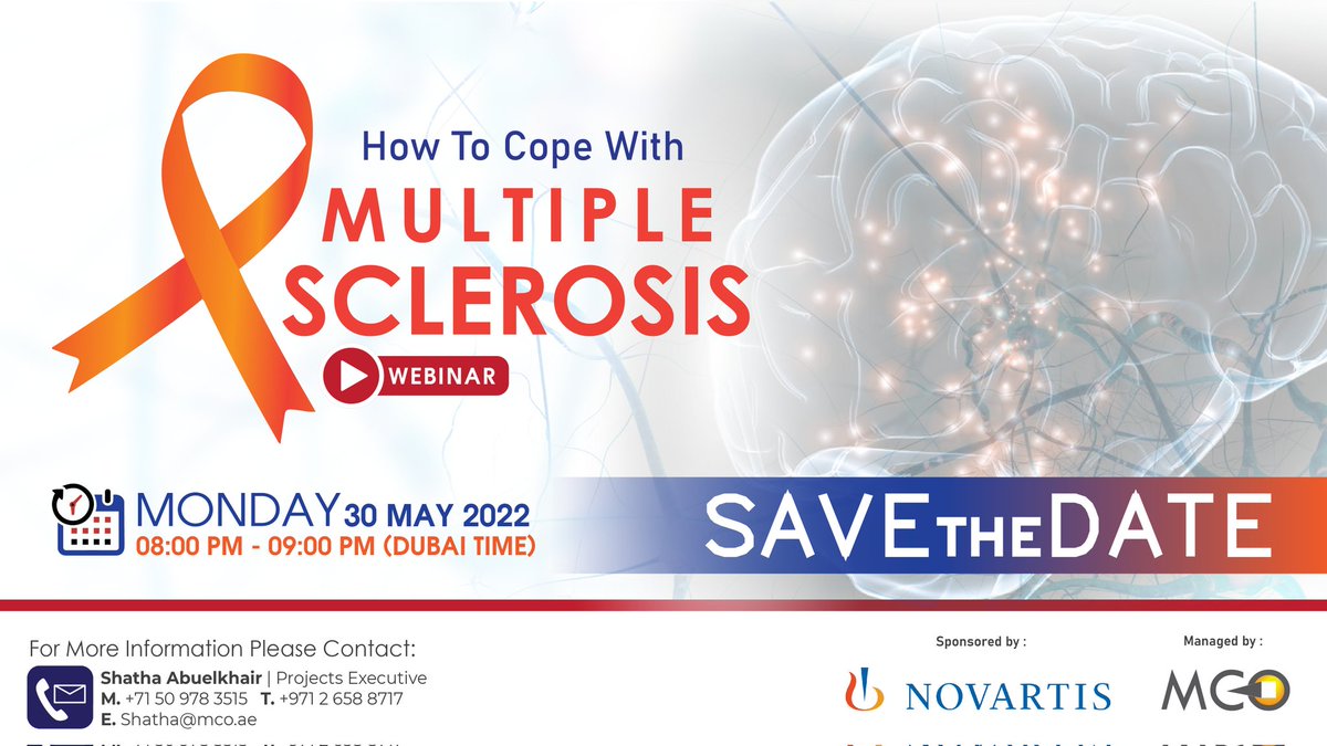 MCO_UAE's tweet photo. ☝🏻For #MultipleSclerosis patients & caregivers, join us for free in "How to cope with Multiple Sclerosis" webinar on #multiplesclerosisday, May 30🗓
📲For registration, follow 🔗https://t.co/e5nBoMDZWy
#mcoconferences #patienteducation https://t.co/idRLvQT233